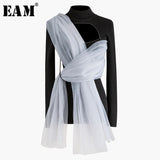[EAM] Black Mesh Hollow Out Knitting Sweater Loose Fit Turtleneck Long Sleeve Women Pullovers New Fashion Tide Spring 2020 1N408