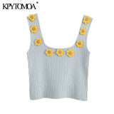 KPYTOMOA Women 2020 Sweet Fashion Floral Appliques Cropped Knitted Vest Sweater Vintage Sleeveless Female Pullovers Chic Tops