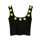 KPYTOMOA Women 2020 Sweet Fashion Floral Appliques Cropped Knitted Vest Sweater Vintage Sleeveless Female Pullovers Chic Tops