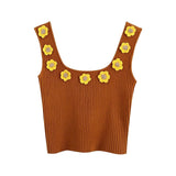 KPYTOMOA Women 2020 Sweet Fashion Floral Appliques Cropped Knitted Vest Sweater Vintage Sleeveless Female Pullovers Chic Tops