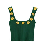 KPYTOMOA Women 2020 Sweet Fashion Floral Appliques Cropped Knitted Vest Sweater Vintage Sleeveless Female Pullovers Chic Tops