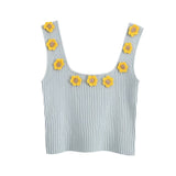 KPYTOMOA Women 2020 Sweet Fashion Floral Appliques Cropped Knitted Vest Sweater Vintage Sleeveless Female Pullovers Chic Tops