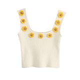 KPYTOMOA Women 2020 Sweet Fashion Floral Appliques Cropped Knitted Vest Sweater Vintage Sleeveless Female Pullovers Chic Tops