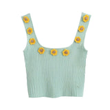 KPYTOMOA Women 2020 Sweet Fashion Floral Appliques Cropped Knitted Vest Sweater Vintage Sleeveless Female Pullovers Chic Tops