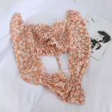 chiffon women blouse puff sleeved floral drawstring short high waist lady elegant pulls outwear coat tops